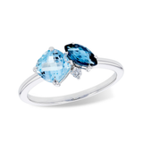 14K White Gold Blue Topaz & Diamond Ring