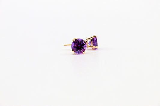 14K Yellow Gold Amethyst Earrings