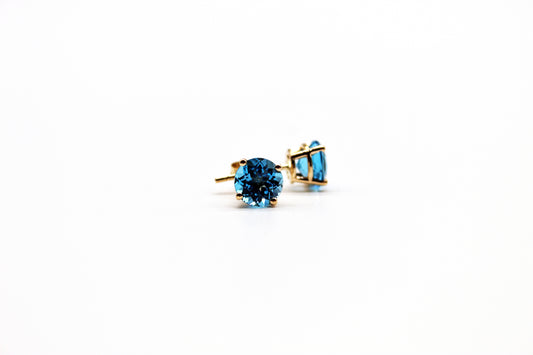 14K Yellow Gold Blue Topaz Earrings