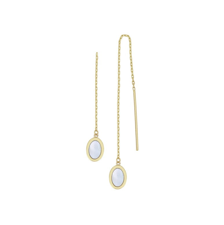14K Mother Of Pearl Oval Thread Earrings
