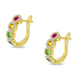 14K Yellow Gold Rainbow Sapphire Hexagon Earrings