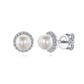 14K White Giold Pearl & Diamond Halo Earrings