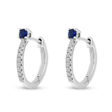 14K White Gold Sapphire & Diamond Huggie Hoop Earrings