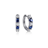 14K White Gold Oval Sapphire & Diamond Huggie Earrings