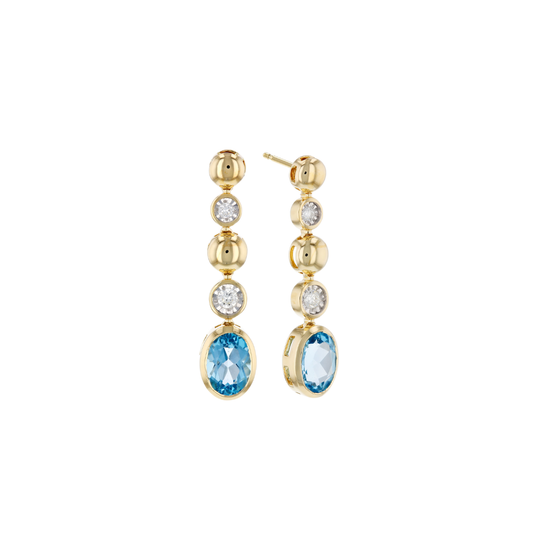 14K Blue Topaz & Diamond Drop Earrings