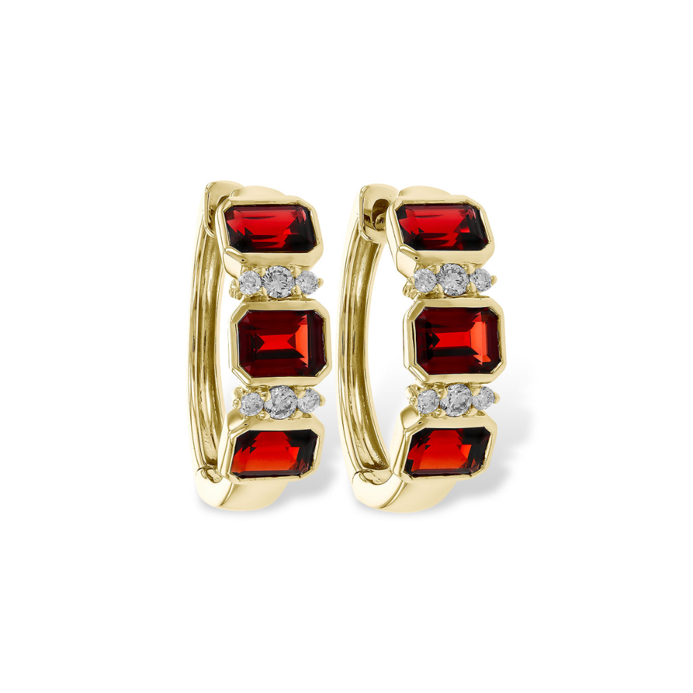 14K Garnet & Diamond Bezel Station Hoop Earrings