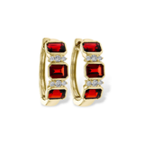 14K Garnet & Diamond Bezel Station Hoop Earrings
