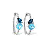 14K White Gold Blue Topaz & Diamond Hoop Earrings