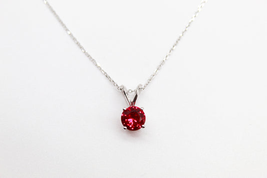 14K White Gold Created Ruby Pendant Necklace