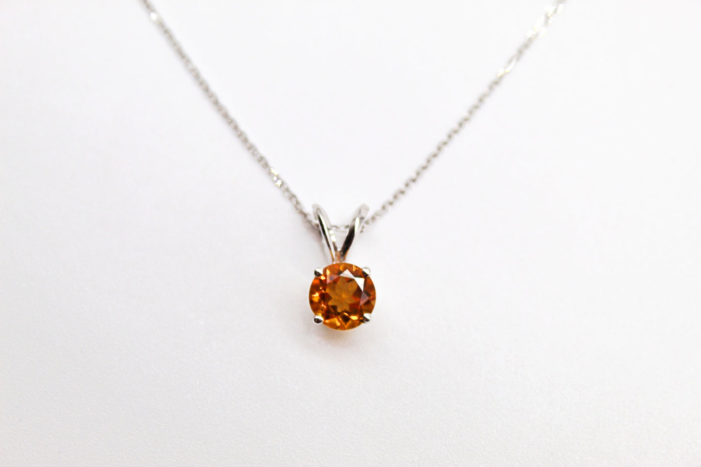 14K White Gold Citrine Pendant Necklace