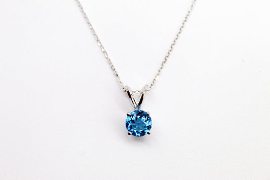 14K White Gold Blue Topaz Pendant Necklace