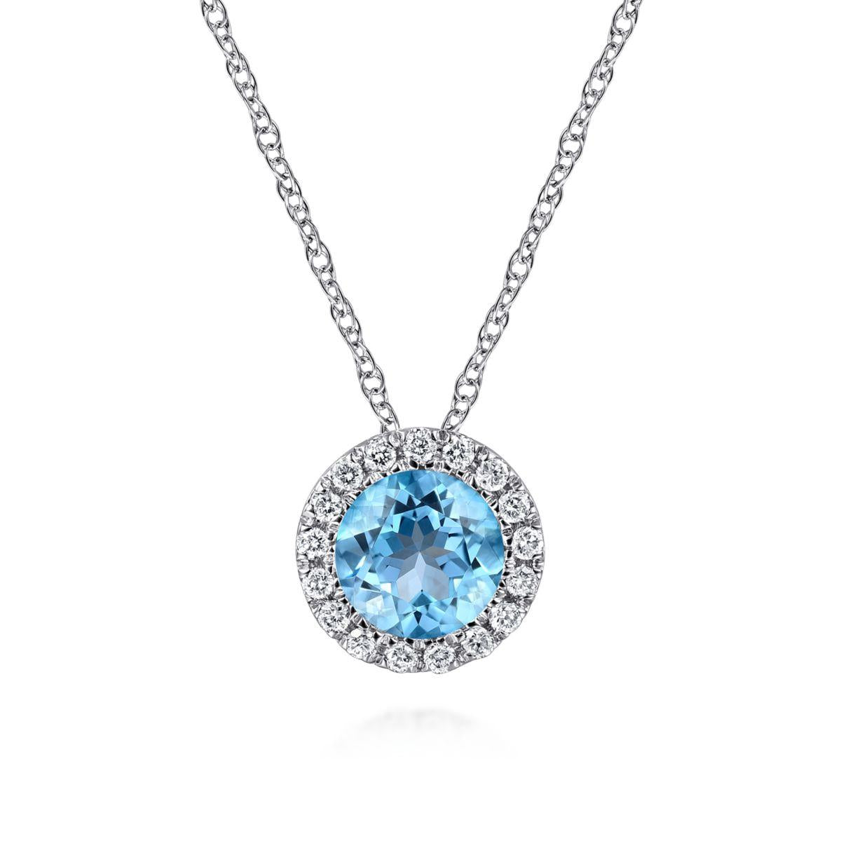 Blue Topaz And Diamond Halo Necklace