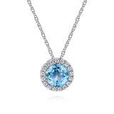 Blue Topaz And Diamond Halo Necklace