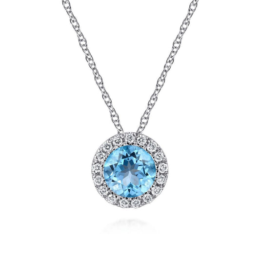 Blue Topaz And Diamond Halo Necklace