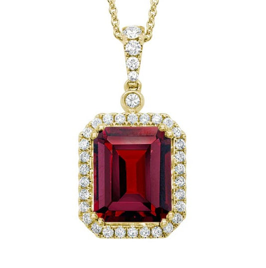 14K Yellow Gold Garnet W/Diamond Halo Pendant