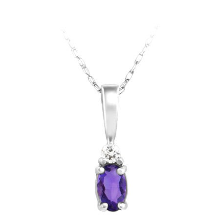 14k White Gold Amethyst & Diamond Pendant Necklace