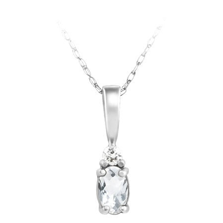 14K White Gold White Topaz & Diamond Pendant Necklace - 0.03Ctw