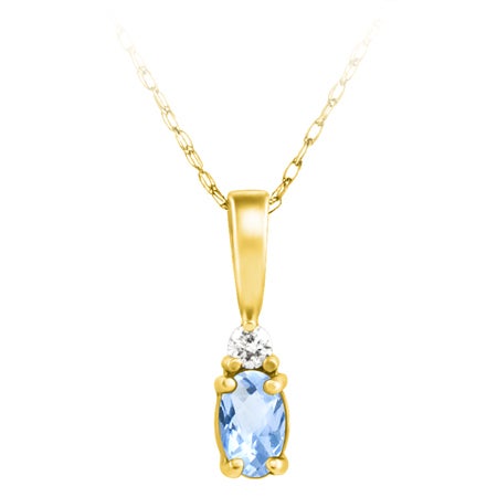 14K Yellow Gold Aquamarine & Diamond Pendant Necklace