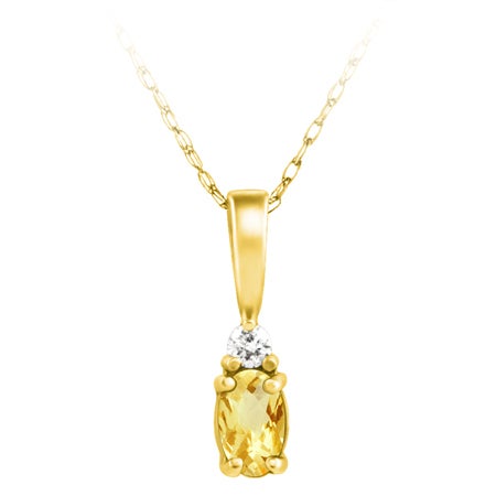 14K Yellow Gold Citrine & Diamond Pendant Necklace - 0.03Ctw