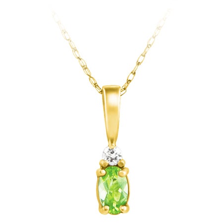 14K Yellow Gold Peridot & Diamond Pendant Necklace - 0.03Ctw