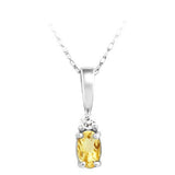 14K White Gold Citrine & Diamond Pendant Necklace - 0.03Ctw
