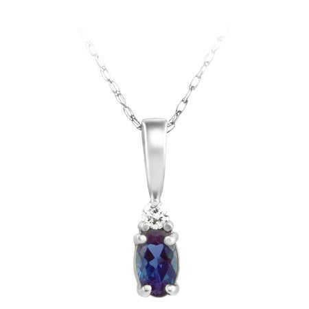 14K White Gold Created Alexandrite & Diamond Pendant Necklace - 0.03Ctw