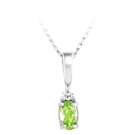 14K White Gold Peridot & Diamond Pendant Necklace - 0.03Ctw