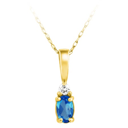 14K Yellow Gold Blue Topaz & Diamond Pendant Necklace - 0.03Ctw