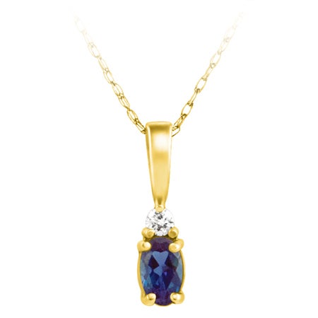 14K Yellow Gold Lab Grown Alexandrite & Diamond Pendant Necklace - 0.03Ctw