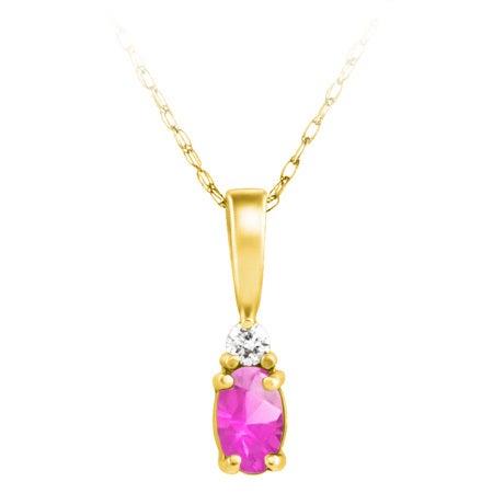 14K Yellow Gold Lab Grown Pink Sapphire & Diamond Pendant Necklace - 0.03Ctw