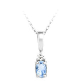 14K White Gold Aquamarine & Diamond Pendant Necklace