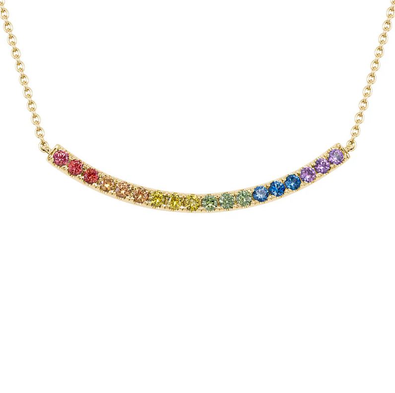 14K Y/G Multi Sapphire Curved Bar Necklace
