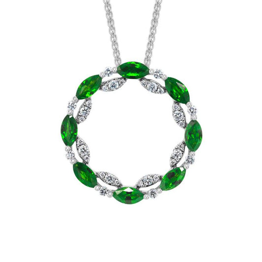 14K W/G Emerald & Diamond Circle Pendant