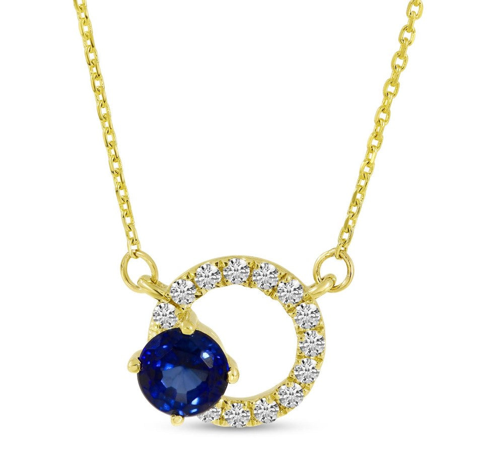 14K Sapphire & Diamond Circle Pendant Necklace