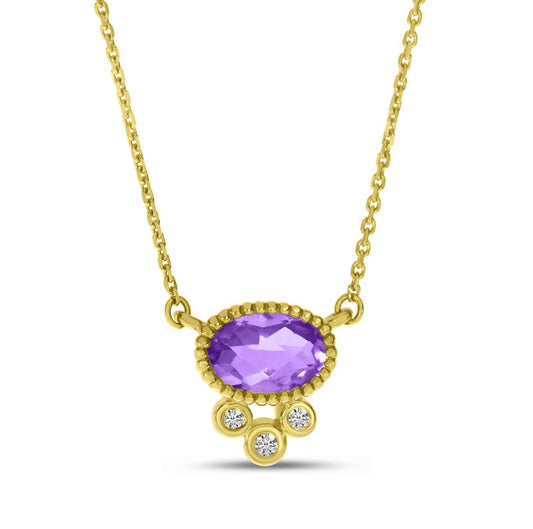 14K Amethyst & Diamond Milgrain Pendant Necklace