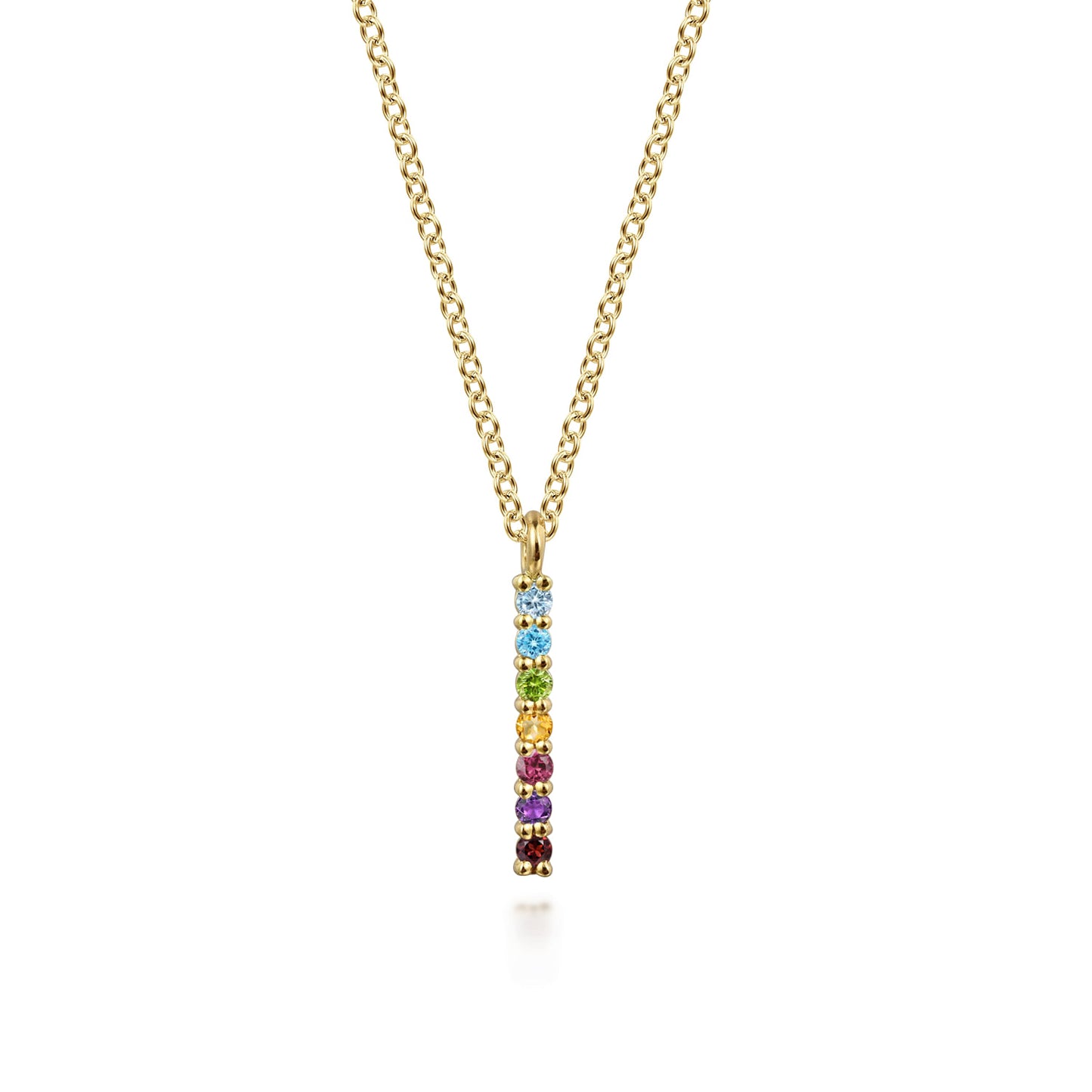 14K Yellow Gold Rainbow Color Bar Pendant Necklace