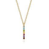 14K Yellow Gold Rainbow Color Bar Pendant Necklace
