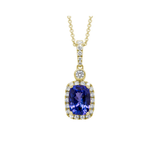 Cushion Shaped Tanzanite And Diamond Halo Pendant Necklace