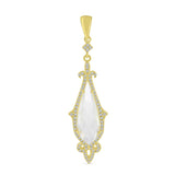 14K Yellow Gold Vintage Style White Topaz & Diamond Drop Pendant Necklace