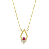 14K Yellow Gold Ruby & Diamond Triangle Pendant Necklace