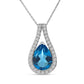 14K White Gold Pear Shape Blue Topaz & Diamond Pendant Necklace