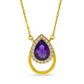 14K Yellow Gold Pear Shaped Amethyst & Diamond Pendant Necklace