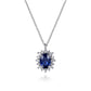 14K White Gold Oval Sapphire & Diamond Halo Pendant Necklace