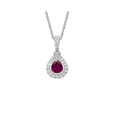 14K White Gold Pear Shape Ruby with Diamond Halo Pendant