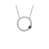 14K White Gold Open Diamond Circle with Emerald Pendant