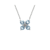 14K White Gold Aqua with Diamond Flower Pendant