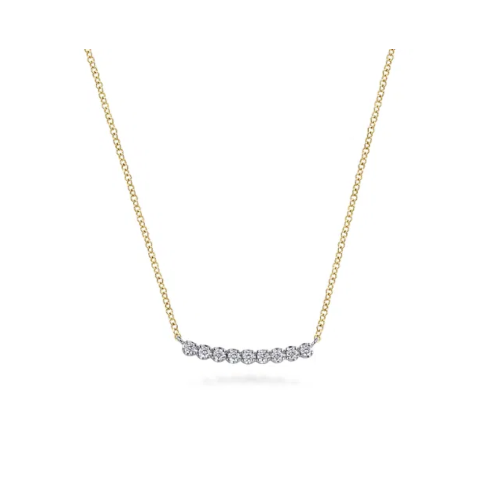 Bar Necklace Straight 14K White and Yellow Gold White Sapphire