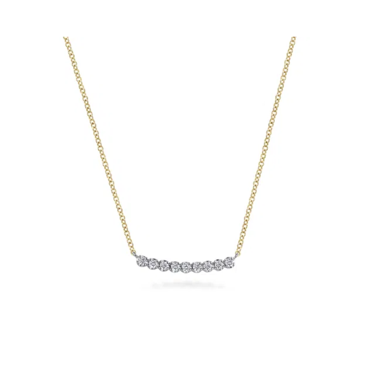 Bar Necklace Straight 14K White and Yellow Gold White Sapphire
