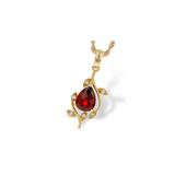 14K Pear Shaped Garnet & Diamond Milgrain Leaf Pendant Necklace