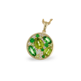 14K Peridot, Tsavorite Garnet & Diamond Cluster Pendant Necklace